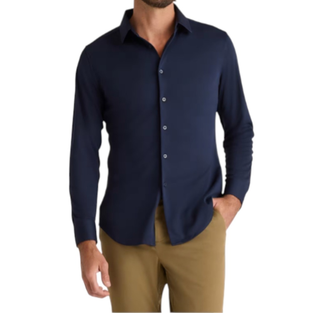 Quince Commuter Stretch Pique Shirt Mens XL Long‎ Sleeve Wicking Navy Blue NEW